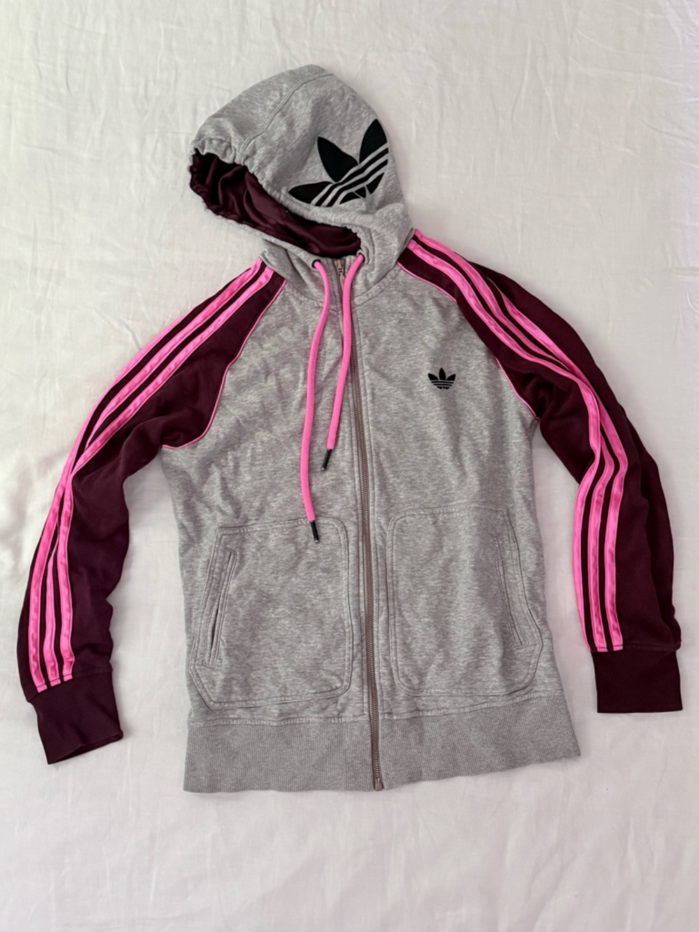 adidas Gray Hoodie with Maroon and Pink Accents